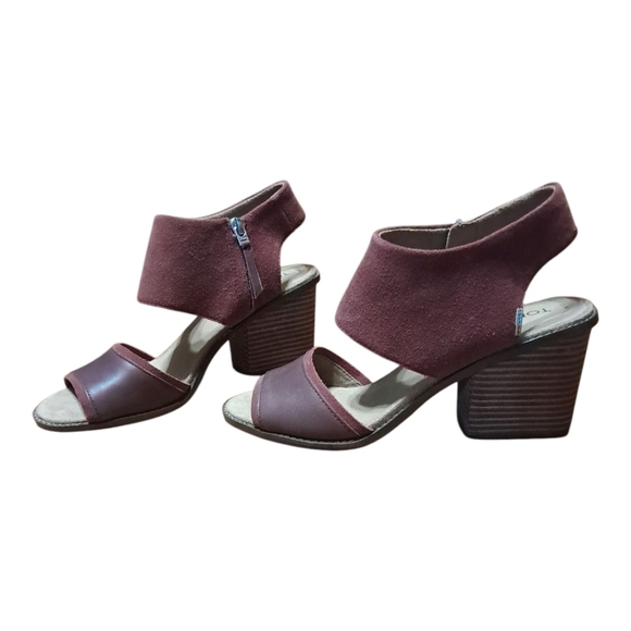 TOMS Majorca Block Heel Peep Toe Sandals Women’s 10 Oxblood Leather - Picture 8 of 15